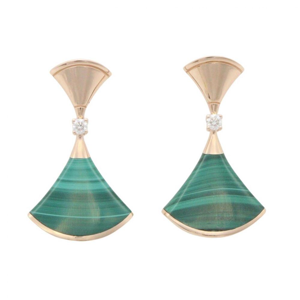 BVLGARI Diva's Dream Malachite Diamond Earrings, 18KPG (Pink Gold) Diamond, M...